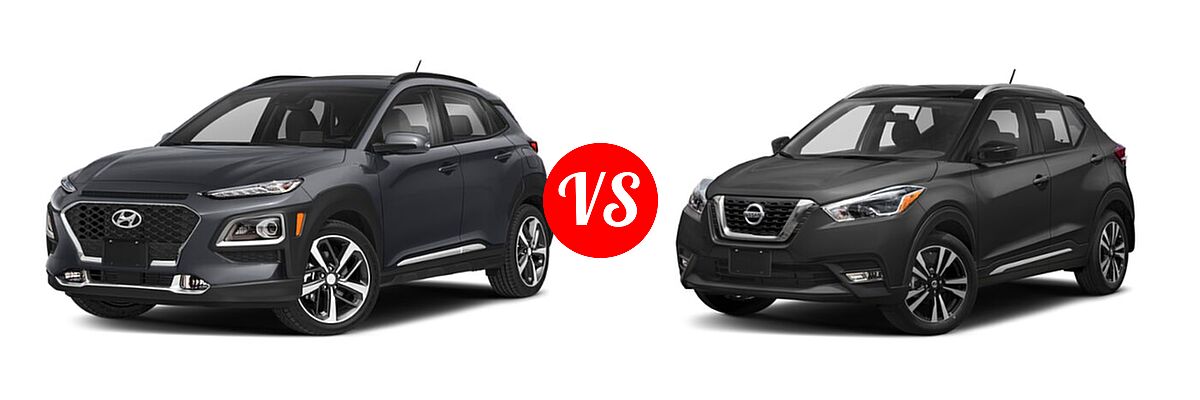 2020 Hyundai Kona SUV Limited / Ultimate vs. 2020 Nissan Kicks SUV SR - Front Left Comparison