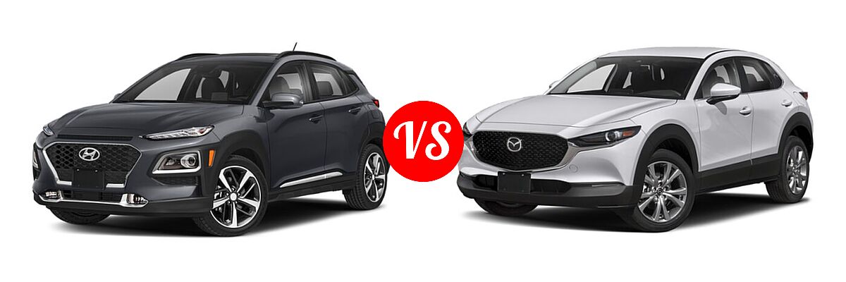 2020 Hyundai Kona SUV Limited / Ultimate vs. 2020 Mazda CX-30 SUV Preferred Package - Front Left Comparison