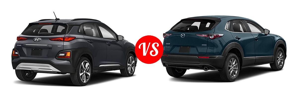 2020 Hyundai Kona SUV Limited / Ultimate vs. 2020 Mazda CX-30 SUV FWD - Rear Right Comparison