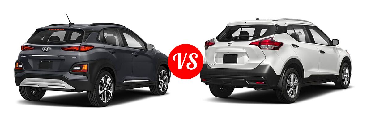 2020 Hyundai Kona SUV Limited / Ultimate vs. 2020 Nissan Kicks SUV S / SV - Rear Right Comparison