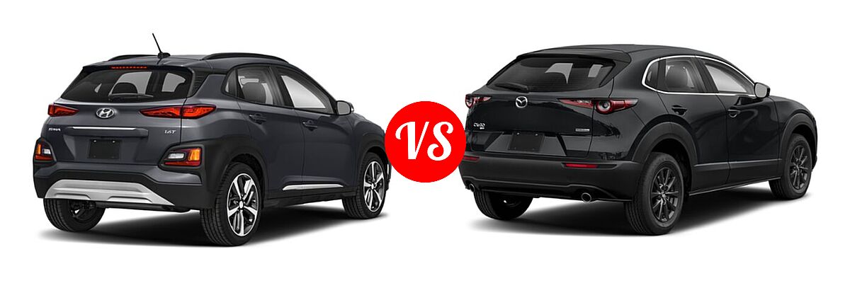 2020 Hyundai Kona SUV Limited / Ultimate vs. 2020 Mazda CX-30 SUV AWD - Rear Right Comparison