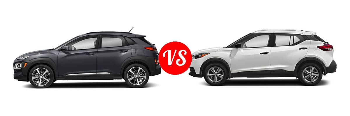 2020 Hyundai Kona SUV Limited / Ultimate vs. 2020 Nissan Kicks SUV S / SV - Side Comparison
