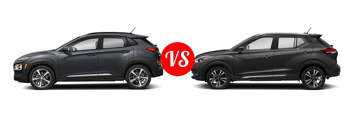 2020 Hyundai Kona SUV Limited / Ultimate vs. 2020 Nissan Kicks SUV SR - Side Comparison
