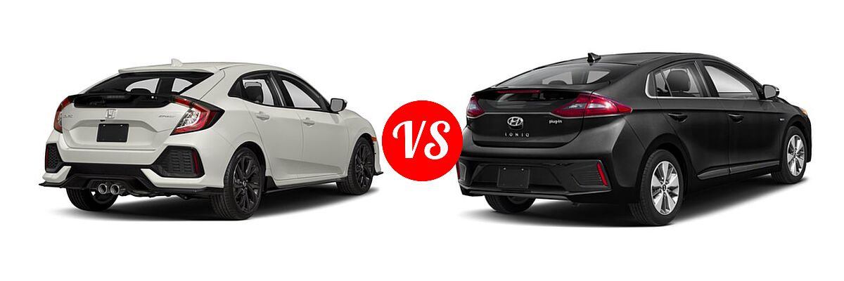 2018 Honda Civic Hatchback Sport vs. 2018 Hyundai Ioniq Plug-In Hybrid Hatchback Limited - Rear Right Comparison