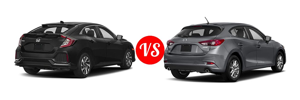 2018 Honda Civic Hatchback LX vs. 2018 Mazda 3 Hatchback Sport - Rear Right Comparison
