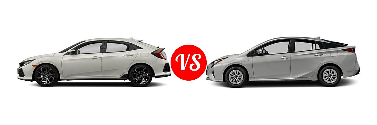 2018 Honda Civic Hatchback Sport vs. 2018 Toyota Prius Hatchback Four / One / Three / Two - Side Comparison
