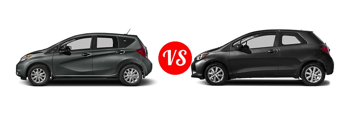 2016 Nissan Versa Note Hatchback S / S Plus / SV vs. 2016 Toyota Yaris Hatchback L / LE - Side Comparison