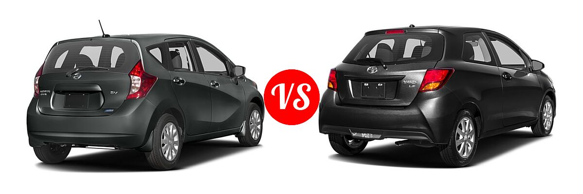 2016 Nissan Versa Note Hatchback S / S Plus / SV vs. 2016 Toyota Yaris Hatchback L / LE - Rear Right Comparison