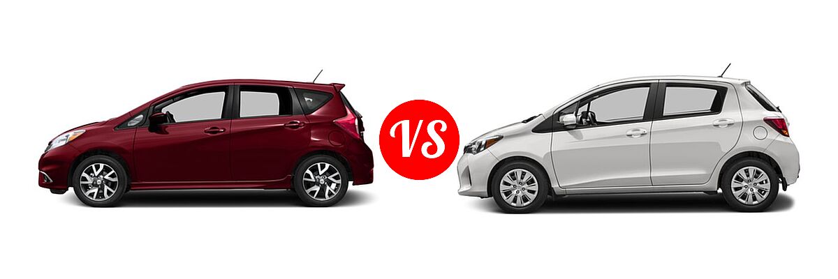2016 Nissan Versa Note Hatchback SR vs. 2016 Toyota Yaris Hatchback L / LE - Side Comparison