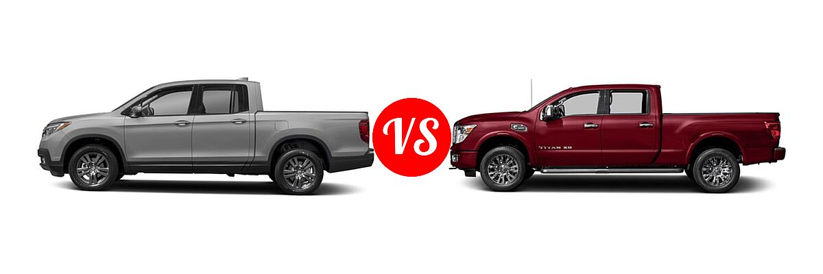 2018 Honda Ridgeline Pickup Sport vs. 2018 Nissan Titan XD Pickup Diesel Platinum Reserve - Side Comparison