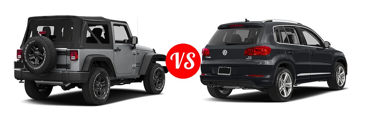 2017 Jeep Wrangler SUV Big Bear / Freedom / Sport / Willys Wheeler vs. 2017 Volkswagen Tiguan SUV Sport - Rear Right Comparison