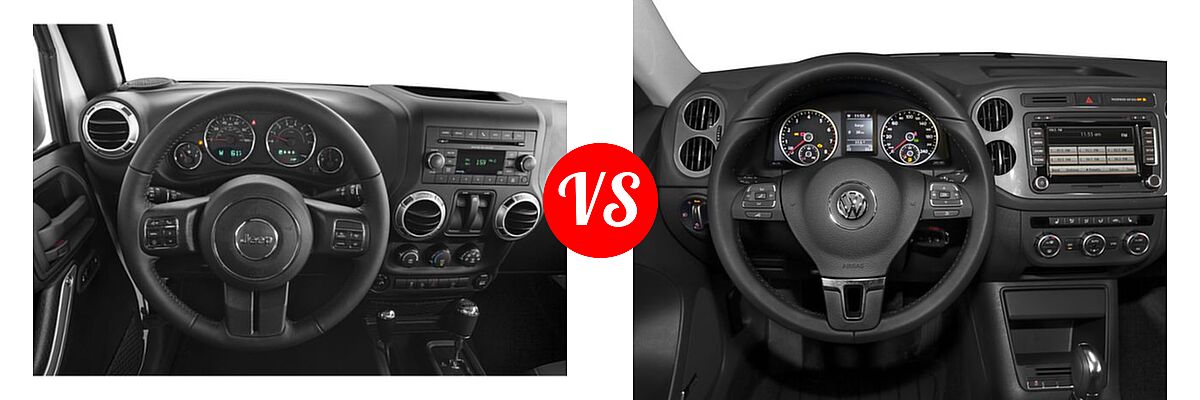 2017 Jeep Wrangler SUV Rubicon / Rubicon Hard Rock / Rubicon Recon vs. 2017 Volkswagen Tiguan SUV S / SEL / Wolfsburg Edition - Dashboard Comparison