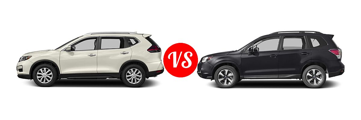 2017 Nissan Rogue SUV S / SV vs. 2017 Subaru Forester SUV Premium - Side Comparison