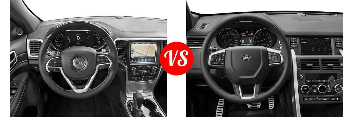 2016 Jeep Grand Cherokee SUV High Altitude / Overland vs. 2016 Land Rover Discovery Sport SUV HSE / HSE LUX / SE - Dashboard Comparison
