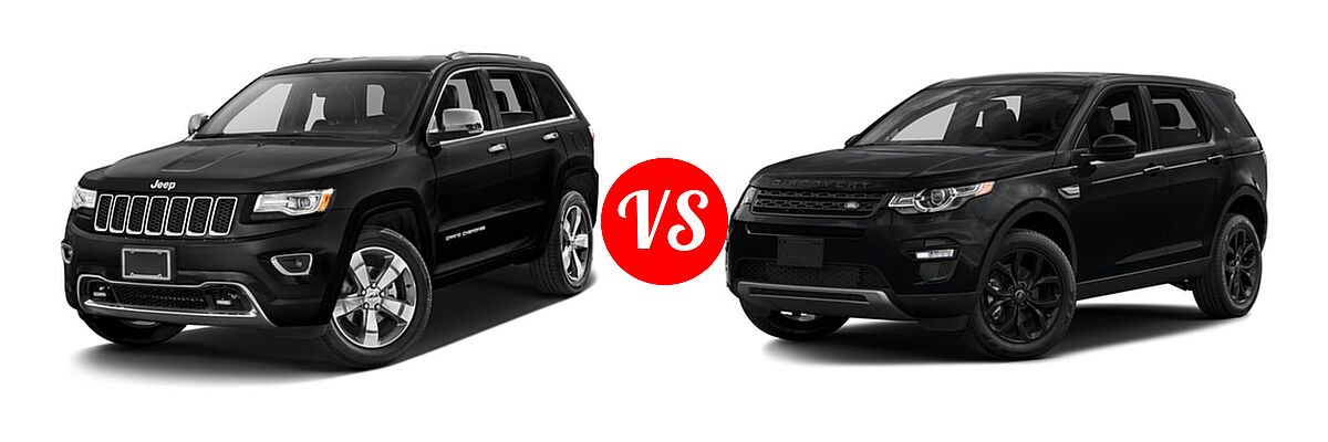 2016 Jeep Grand Cherokee SUV High Altitude / Overland vs. 2016 Land Rover Discovery Sport SUV HSE / HSE LUX / SE - Front Left Comparison