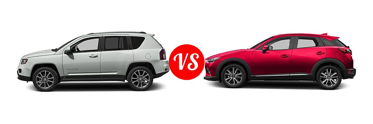 2016 Jeep Compass SUV 75th Anniversary / Latitude / Sport / Sport SE Pkg vs. 2016 Mazda CX-3 SUV Grand Touring - Side Comparison