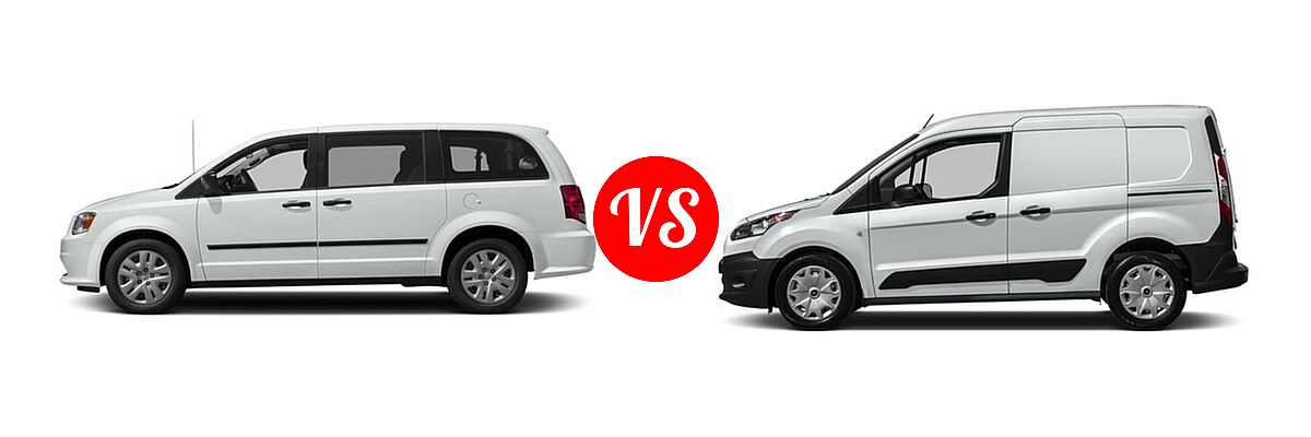 2016 Dodge Grand Caravan Minivan American Value Pkg / SE / SE Plus / SXT / SXT Plus vs. 2016 Ford Transit Connect Minivan XL / XLT - Side Comparison