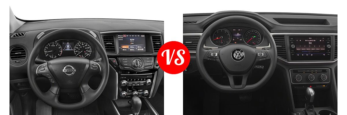 2018 Nissan Pathfinder SUV S vs. 2018 Volkswagen Atlas SUV 2.0T S / 2.0T SE / 2.0T SE w/Technology / 2.0T SEL / 3.6L V6 Launch Edition / 3.6L V6 S / 3.6L V6 SE / 3.6L V6 SE w/Technology / 3.6L V6 SEL / 3.6L V6 SEL Premium - Dashboard Comparison