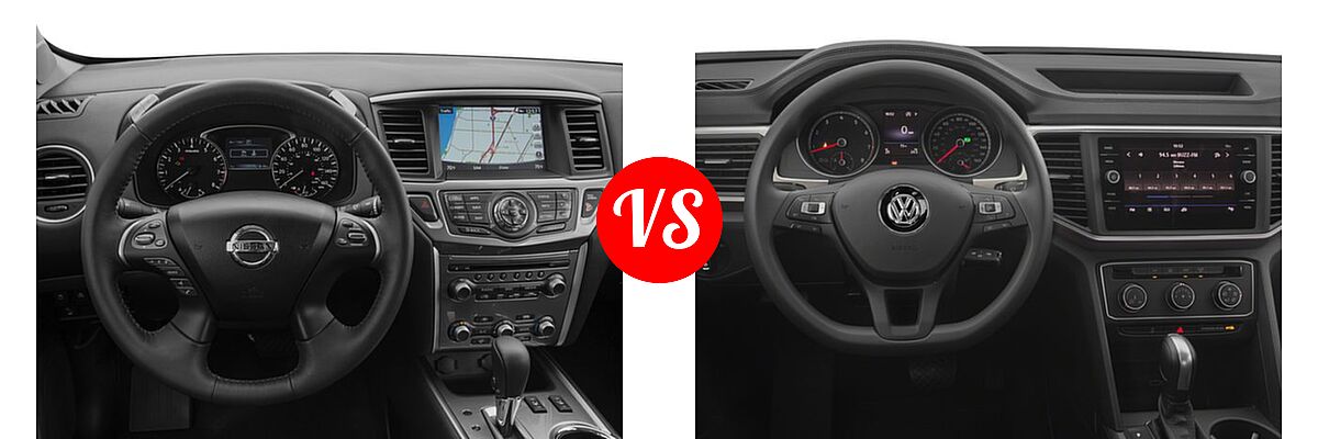 2018 Nissan Pathfinder SUV SL / SV vs. 2018 Volkswagen Atlas SUV 2.0T S / 2.0T SE / 2.0T SE w/Technology / 2.0T SEL / 3.6L V6 Launch Edition / 3.6L V6 S / 3.6L V6 SE / 3.6L V6 SE w/Technology / 3.6L V6 SEL / 3.6L V6 SEL Premium - Dashboard Comparison