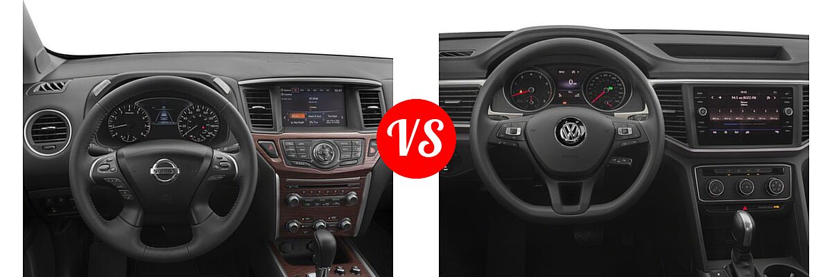 2018 Nissan Pathfinder SUV Platinum vs. 2018 Volkswagen Atlas SUV 2.0T S / 2.0T SE / 2.0T SE w/Technology / 2.0T SEL / 3.6L V6 Launch Edition / 3.6L V6 S / 3.6L V6 SE / 3.6L V6 SE w/Technology / 3.6L V6 SEL / 3.6L V6 SEL Premium - Dashboard Comparison