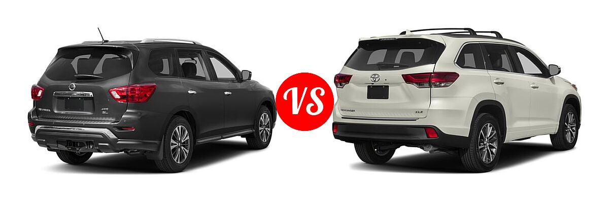 2018 Nissan Pathfinder SUV SL / SV vs. 2018 Toyota Highlander SUV XLE - Rear Right Comparison
