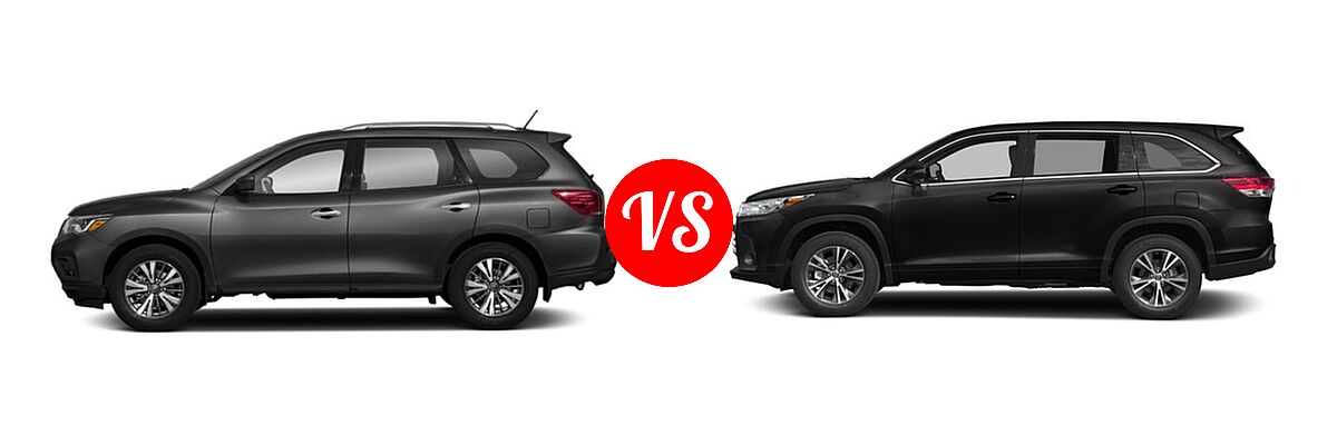 2018 Nissan Pathfinder SUV S vs. 2018 Toyota Highlander SUV LE / LE Plus - Side Comparison