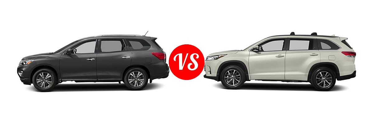 2018 Nissan Pathfinder SUV SL / SV vs. 2018 Toyota Highlander SUV XLE - Side Comparison