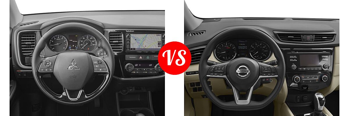2017 Mitsubishi Outlander SUV SEL vs. 2017 Nissan Rogue SUV S / SV - Dashboard Comparison