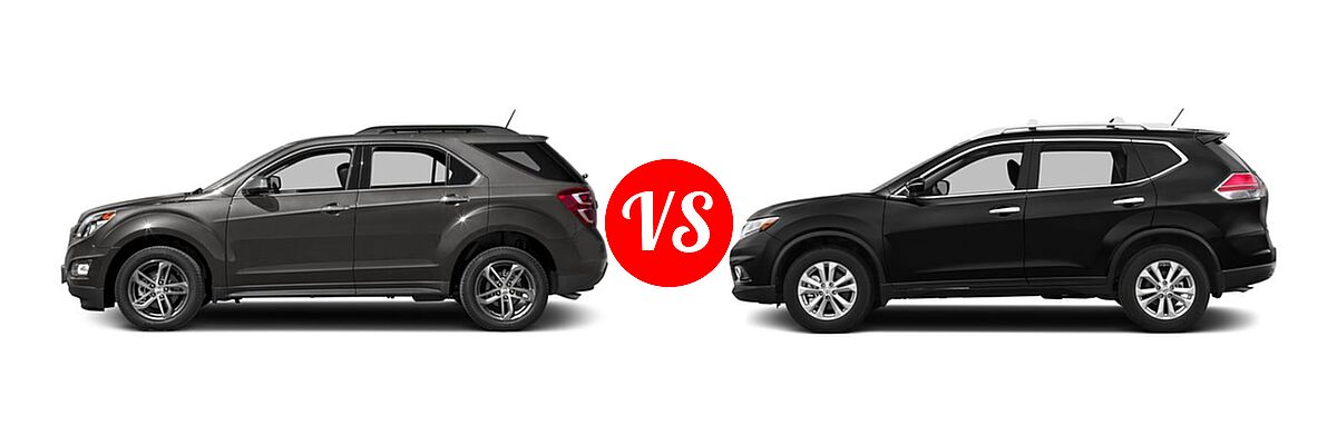 2016 Chevrolet Equinox SUV LTZ vs. 2016 Nissan Rogue SUV S / SV - Side Comparison