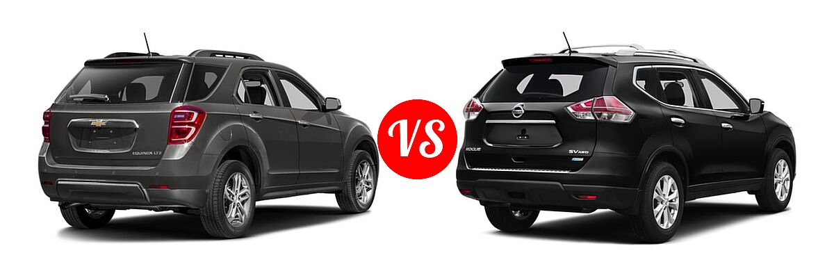 2016 Chevrolet Equinox SUV LTZ vs. 2016 Nissan Rogue SUV S / SV - Rear Right Comparison