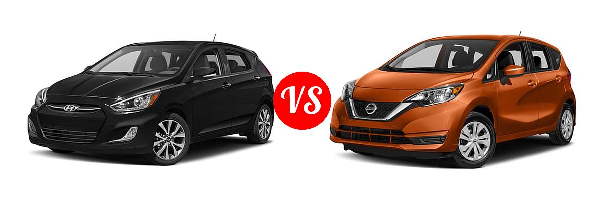 2017 Hyundai Accent Hatchback Sport vs. 2017 Nissan Versa Note Hatchback S Plus / SV - Front Left Comparison