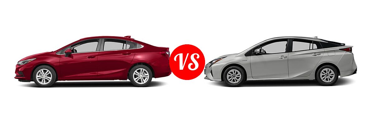 2018 Chevrolet Cruze Hatchback Diesel LT vs. 2018 Toyota Prius Hatchback Four / One / Three / Two - Side Comparison