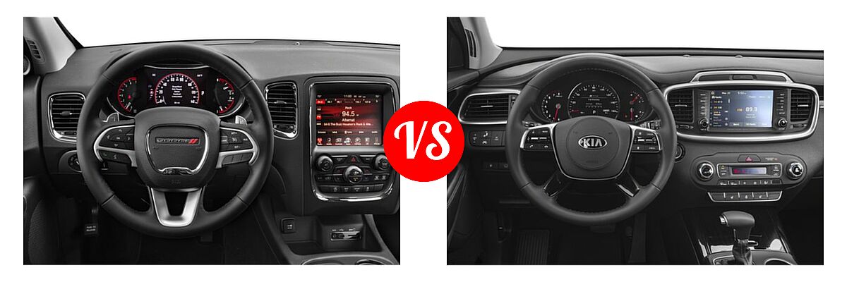 2019 Dodge Durango SUV GT / GT Plus / SXT / SXT Plus vs. 2019 Kia Sorento SUV EX V6 / L / LX / LX V6 / SX Limited V6 / SX V6 - Dashboard Comparison