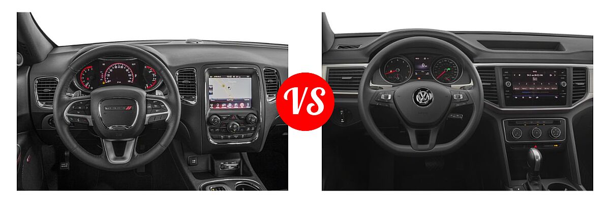 2019 Dodge Durango SUV R/T vs. 2019 Volkswagen Atlas SUV 2.0T S / 3.6L V6 S / 3.6L V6 SE / 3.6L V6 SE w/Technology / 3.6L V6 SE w/Technology R-Line / 3.6L V6 SEL / 3.6L V6 SEL Premium / 3.6L V6 SEL R-Line - Dashboard Comparison