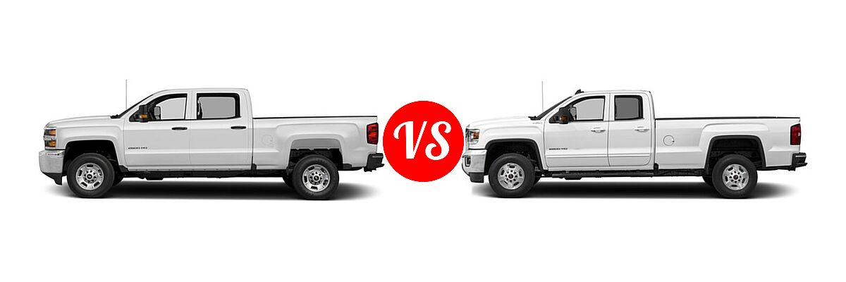 2018 Chevrolet Silverado 2500HD Pickup Work Truck vs. 2018 GMC Sierra 2500HD Pickup SLE / SLT - Side Comparison