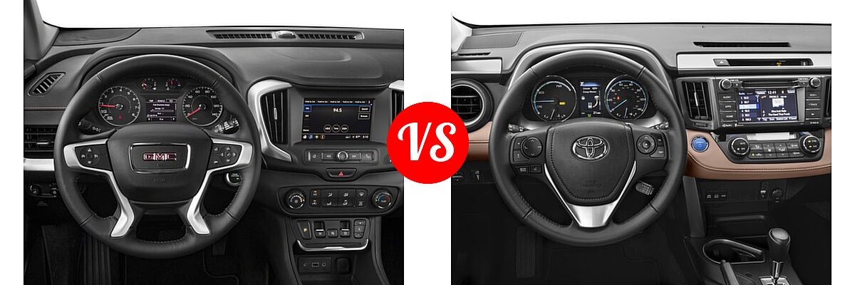 2018 GMC Terrain SUV Diesel SLE vs. 2018 Toyota RAV4 Hybrid SUV Hybrid LE / Hybrid XLE - Dashboard Comparison