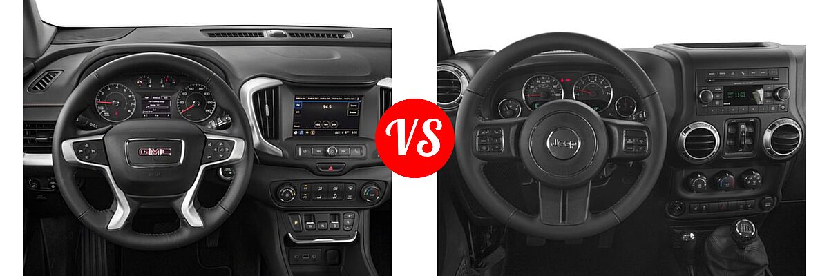 2018 GMC Terrain SUV SL / SLE vs. 2018 Jeep Wrangler JK SUV Altitude / Sahara - Dashboard Comparison