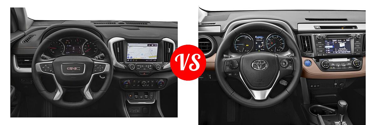 2018 GMC Terrain SUV Diesel SLT vs. 2018 Toyota RAV4 Hybrid SUV Hybrid LE / Hybrid XLE - Dashboard Comparison