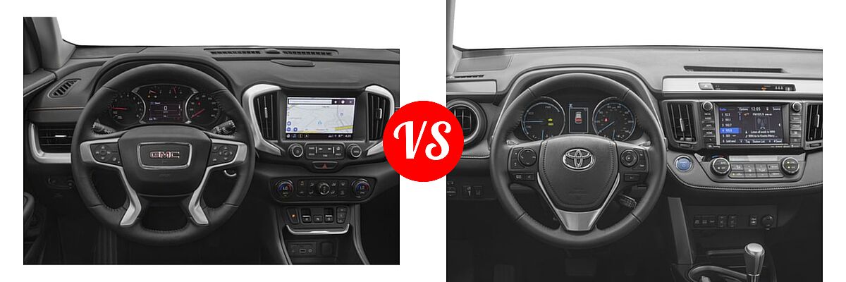 2018 GMC Terrain SUV Diesel SLT vs. 2018 Toyota RAV4 Hybrid SUV Hybrid Limited - Dashboard Comparison