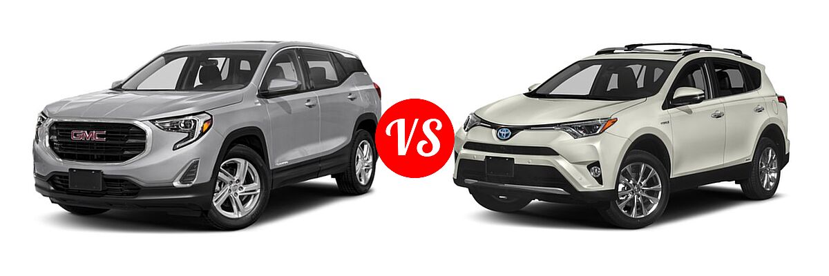 2018 GMC Terrain SUV Diesel SLE vs. 2018 Toyota RAV4 Hybrid SUV Hybrid Limited - Front Left Comparison