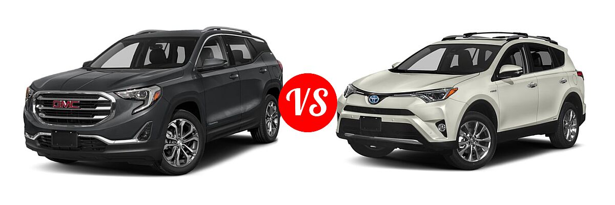 2018 GMC Terrain SUV Diesel SLT vs. 2018 Toyota RAV4 Hybrid SUV Hybrid Limited - Front Left Comparison