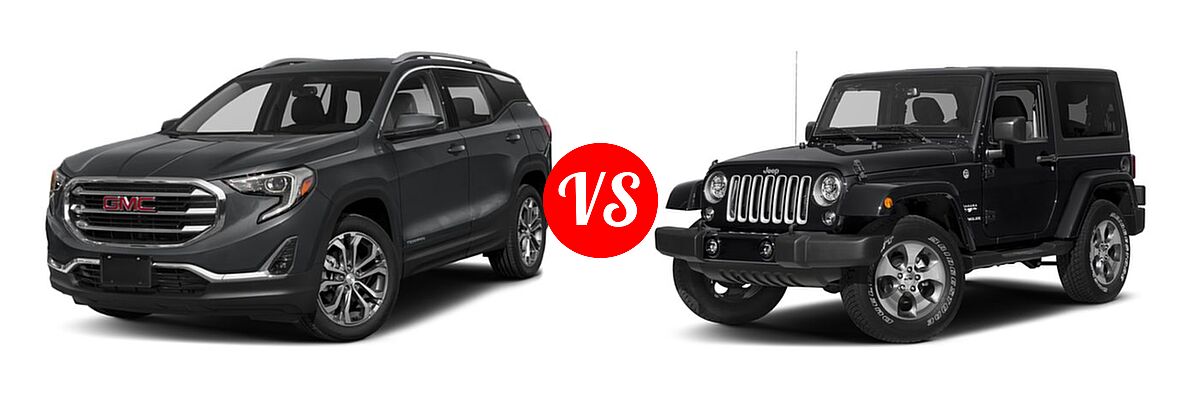 2018 GMC Terrain SUV SLT vs. 2018 Jeep Wrangler JK SUV Altitude / Sahara - Front Left Comparison
