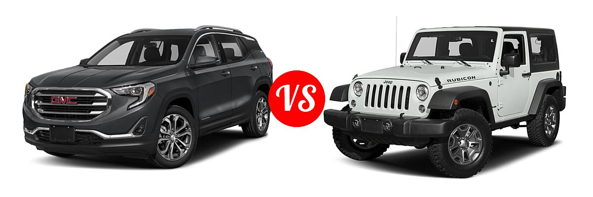 2018 GMC Terrain SUV SLT vs. 2018 Jeep Wrangler JK SUV Rubicon / Rubicon Recon - Front Left Comparison