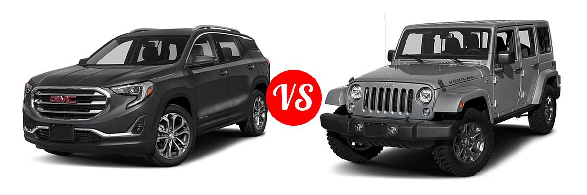 2018 GMC Terrain SUV SLT vs. 2018 Jeep Wrangler JK SUV Rubicon / Rubicon Recon - Front Left Comparison