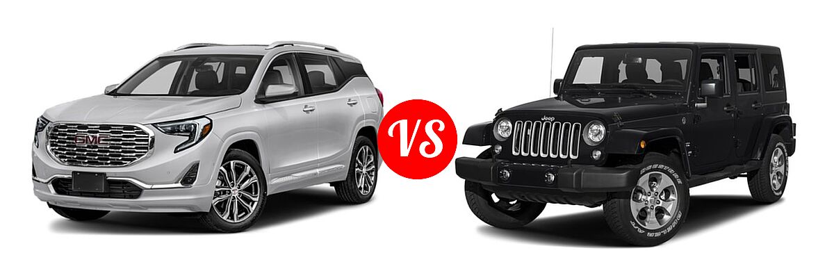 2018 GMC Terrain SUV Denali vs. 2018 Jeep Wrangler JK SUV Altitude / Sahara - Front Left Comparison