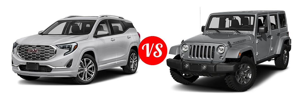2018 GMC Terrain SUV Denali vs. 2018 Jeep Wrangler JK SUV Rubicon / Rubicon Recon - Front Left Comparison