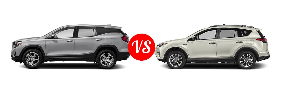 2018 GMC Terrain SUV Diesel SLE vs. 2018 Toyota RAV4 Hybrid SUV Hybrid Limited - Side Comparison