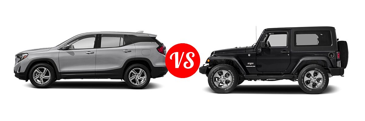2018 GMC Terrain SUV SL / SLE vs. 2018 Jeep Wrangler JK SUV Altitude / Sahara - Side Comparison