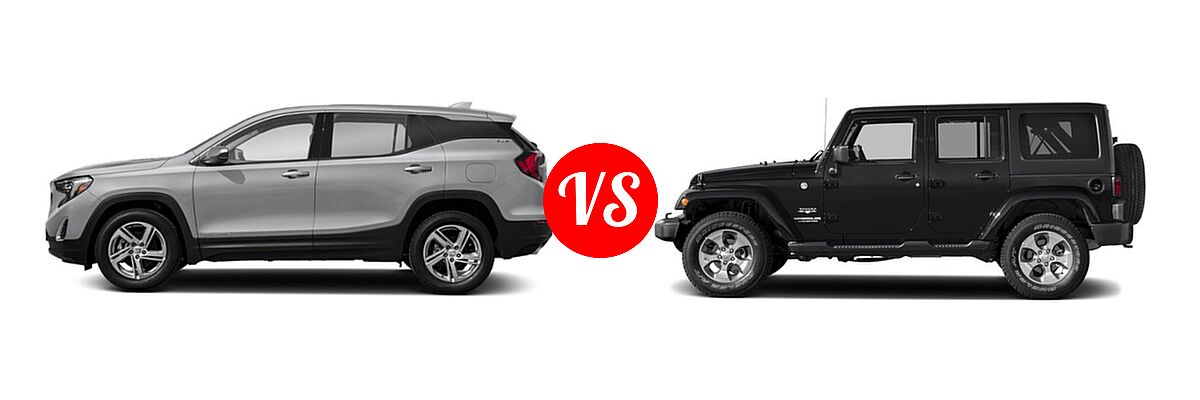 2018 GMC Terrain SUV SL / SLE vs. 2018 Jeep Wrangler JK SUV Altitude / Sahara - Side Comparison