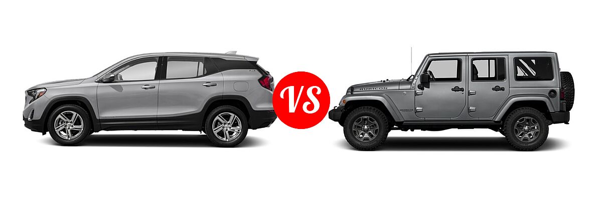 2018 GMC Terrain SUV SL / SLE vs. 2018 Jeep Wrangler JK SUV Rubicon / Rubicon Recon - Side Comparison